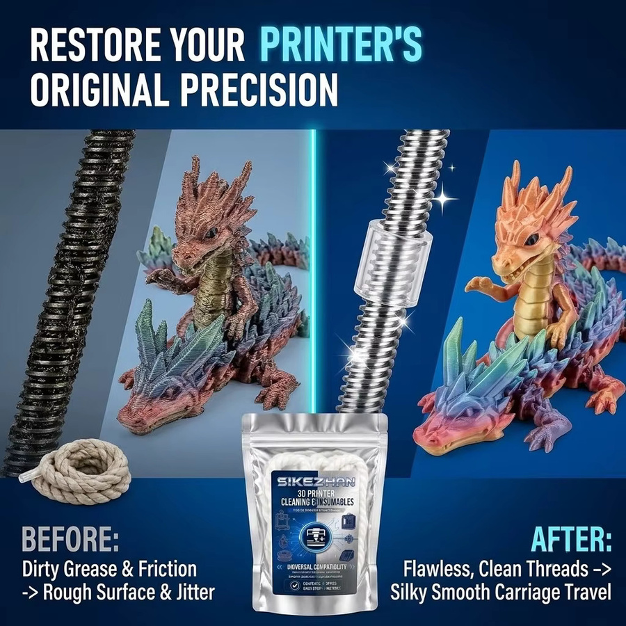 2 Stück jaysuing Mikrofaser 3D-Drucker Z-Achsen-Reinigungsseil 8mm Wartungswerkzeug für Bambu Lab, Creality, Ender und Prusa in Weiß - Bild 2