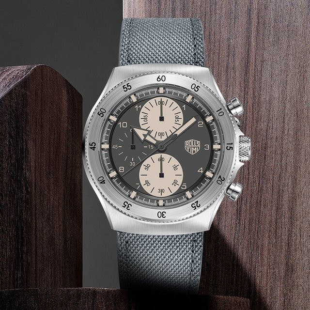 Rollstimi Armbanduhr Chronograph, Quarz, Edelstahl, Grau, Herren - Bild 1