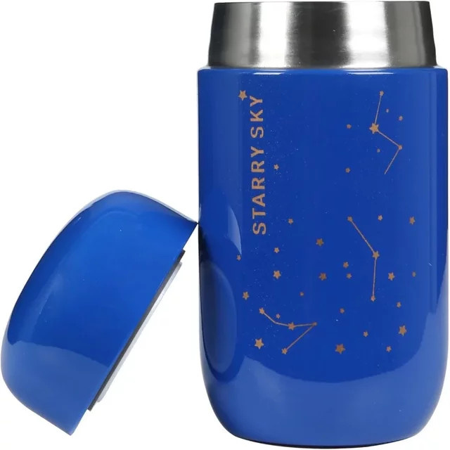 Mini-Thermosflasche aus Edelstahl 304 mit Sternenhimmel-Design in Blau, tragbare Wasserflasche, BPA-frei, Volumen: 13,2 l, Höhe: 6,6 cm - Bild 1