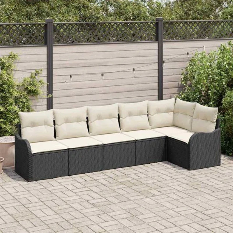Modernes Garten-Sofa-Set aus Poly-Rattan mit 6 Kissen in Schwarz und Creme von vidaxl - Bild 1