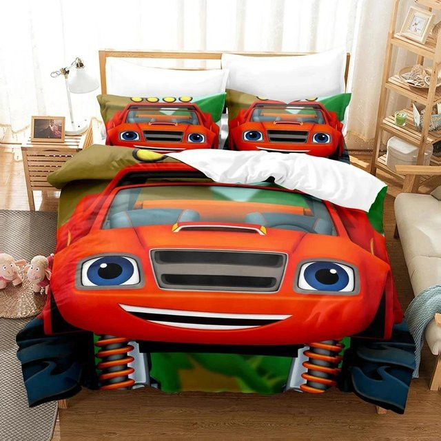 Blaze Cartoon Monster Machines Bettwäsche-Set von Allbestart in Rot, bestehend aus Bettbezug und Kissenbezug, Breite: 70 cm, Länge: 133 cm - Bild 1