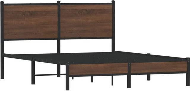 vidaXL Metallbett in Eiche Braun ohne Matratze, B/T/H: 150 x 200 cm - Bild 1