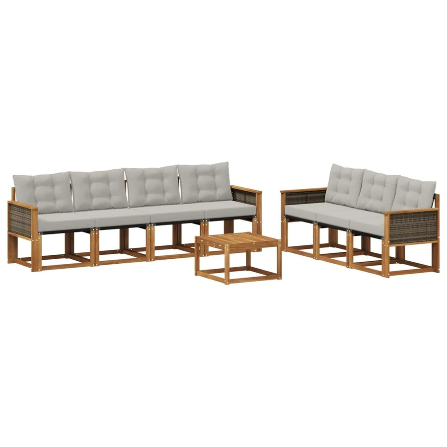 vidaXL Outdoor-Sofagarnitur aus Akazienholz und Textilene mit 8-teiligem Set in Natur und Grau - Bild 2