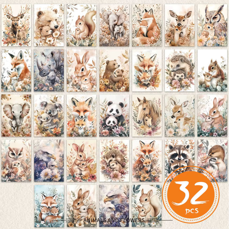 32 Stück Vintage-Tierpostkarten im Animal-Print Design, mehrfarbige DIY-Grußkarten aus Papier für deine Dekoration - Bild 5