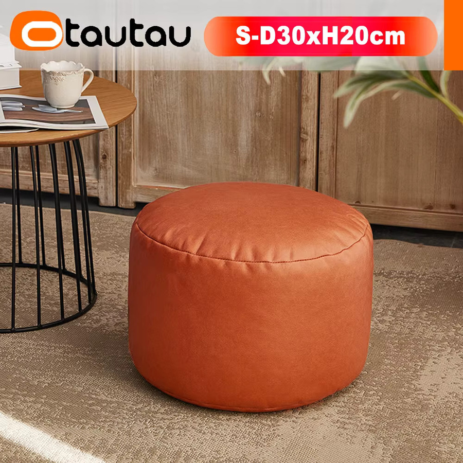 OTAUTAU Runder Ottoman-Hocker aus Kunstleder in Orange - Bild 2