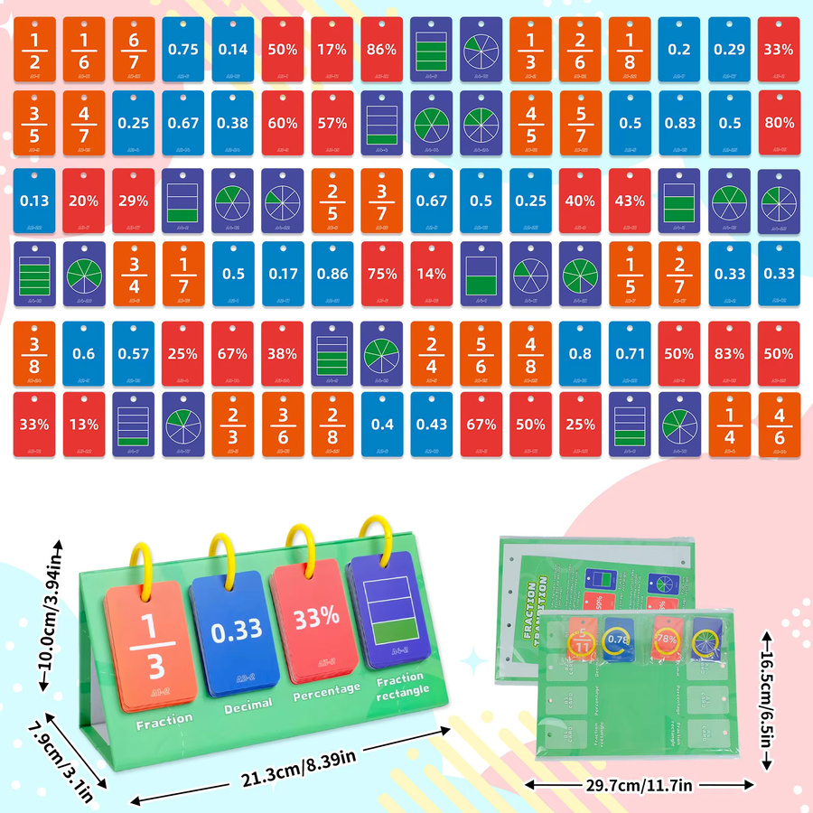 QKX Lernkarten für Mathematik: Brüche, Dezimalzahlen und Prozentwerte zur Umrechnung, Multicolor - Bild 2