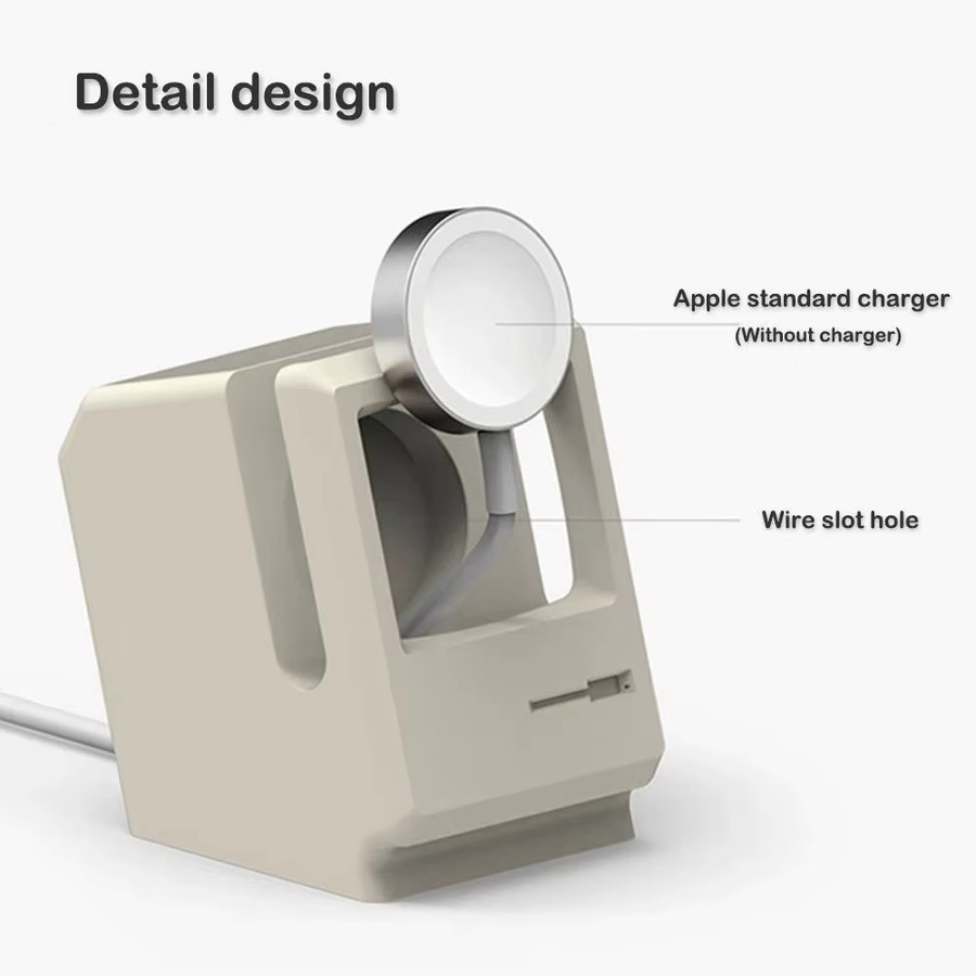 Silikon Ladestation Halterung für Apple Watch im Retro Computer Design, Weiß - Bild 2