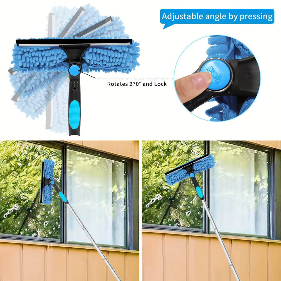 MOZHOU 2-in-1 Fensterreiniger-Set mit Verlängerungsstange und 4 Reinigungspads in Grau und Blau - Bild 4