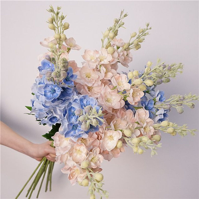 4er Set LINANUO Künstliche Delphinium Blumen in Blau und Mehrfarbig für Hochzeitsdekoration und Wohnkultur - Bild 1