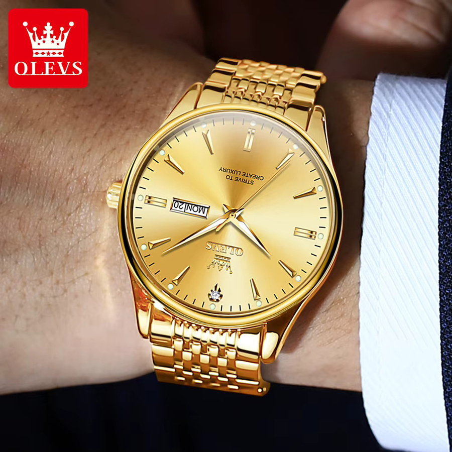 OLEVS Armbanduhr, Quarz, Edelstahl, Bicolor, Doppelkalender, Herren - Bild 2