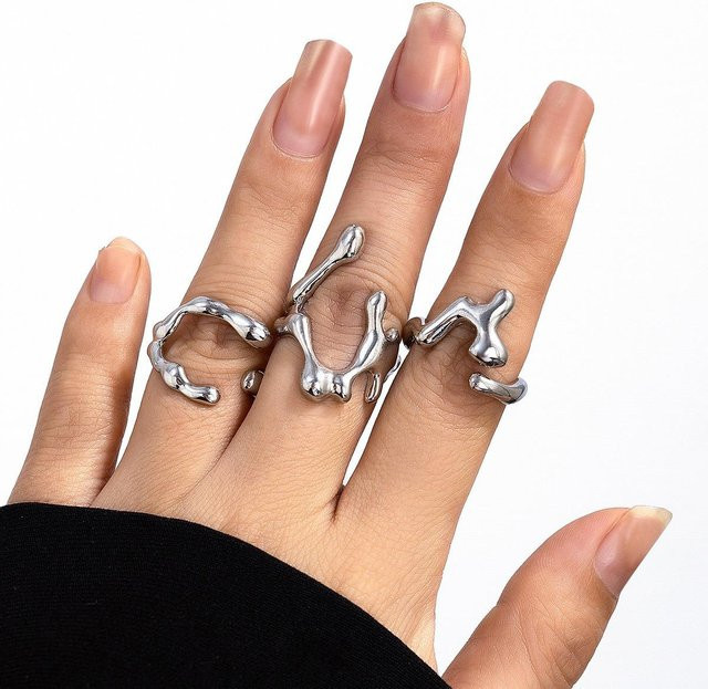YJSTY Ring-Set, Messing, Silber, Damen, brown - Bild 1