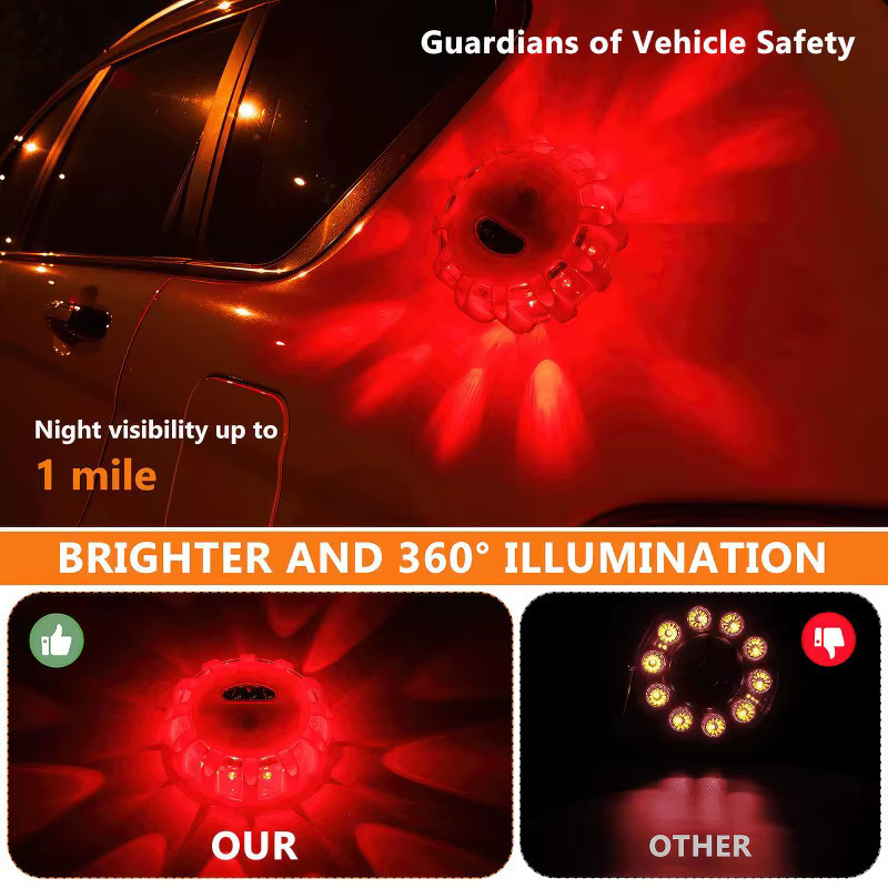 3er-Pack USB-aufladbare LED-Warnleuchten als magnetische Notfallbeleuchtung und blinkende Straßenfackel zur Sicherheit am Straßenrand - Bild 5