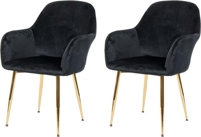 2er-Set MCW Esszimmerstuhl F18 im Retro Design aus Samt in Schwarz mit goldenen Beinen - Bild 1
