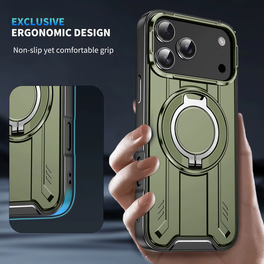 Magnetische 360 Grad Rotations Handyhülle mit Standfunktion und Wireless Charge für Apple iPhone 17 16 15 14 13 12 11 Pro Max Plus Air in Grün - Bild 2