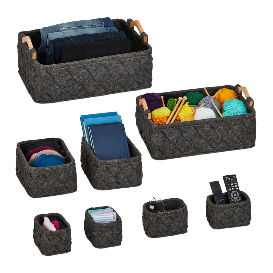 Relaxdays Schrank-Organizer aus Filz und Holz, 8-teiliges Set, Dunkelgrau, B: 42 cm, T: 19 cm, H: 31 cm - Bild 2