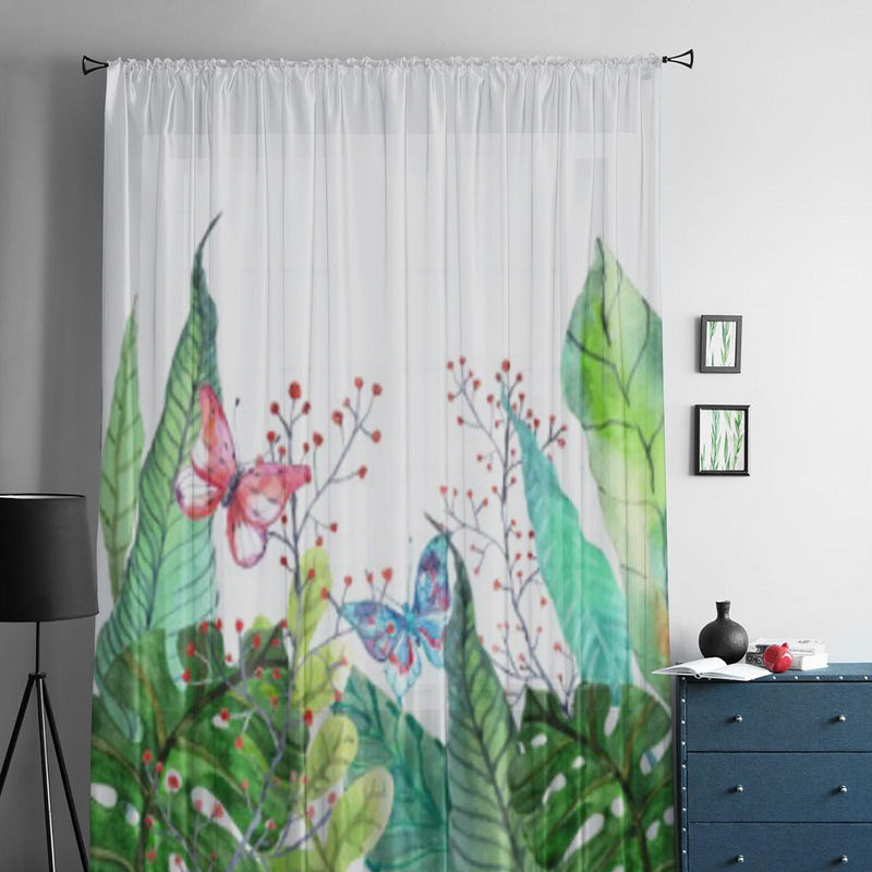 Super Six Tropische Blumenpflanze Tüll-Vorhang aus Organza und Chiffon, Farbe: Weiß/Mehrfarbig, B: 135 cm, H: 114 cm - Bild 5