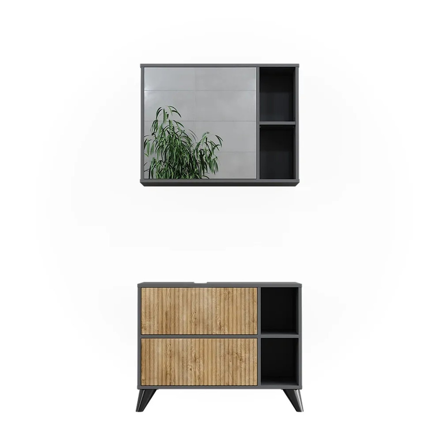 Vicco Badmöbel-Set Leano in Anthrazit und Bergeiche mit Waschtischunterschrank und Spiegelschrank, Breite: 80 cm - Bild 2