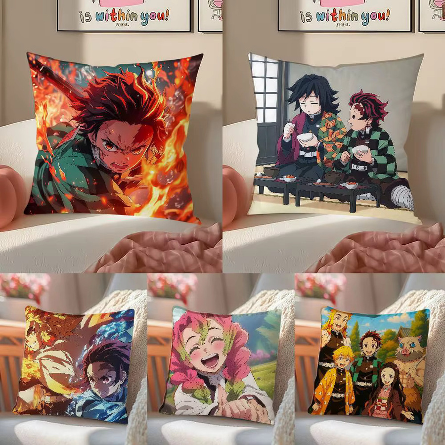 Bandai Demon Slayer Kamado Tanjiro Anime-Plüschkissenbezug aus weichem Kurzplüsch, quadratisch, Multicolour, Breite: 30 cm, Höhe: 30 cm - Bild 2