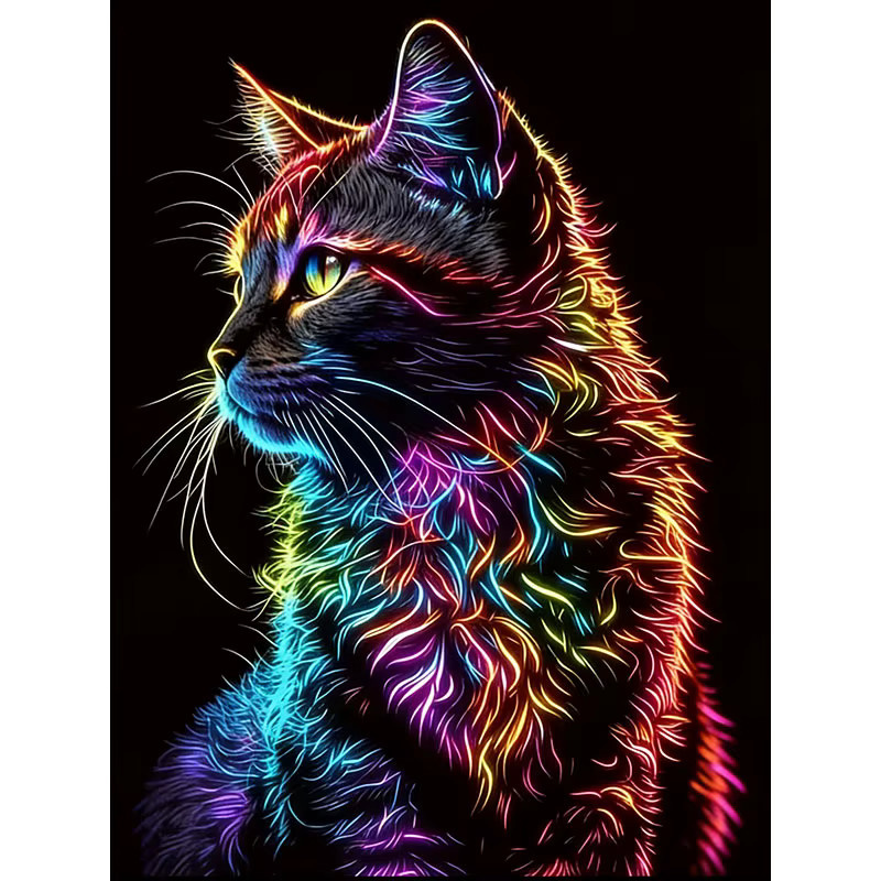 HUACAN Diamantmalerei Katze Schwarz Multicolour DIY Mosaik Set Rund Durchmesser: 40 cm - Bild 3