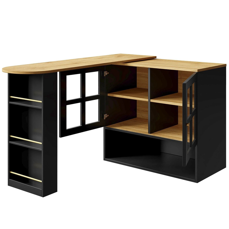 Merax 360 Grad drehbarer Bartisch und Snackregal in Schwarz mit 5 Ablagen, Glas und ausziehbarer Tischplatte, B/T/H: 102,5 x 60 x 39 cm - Bild 2