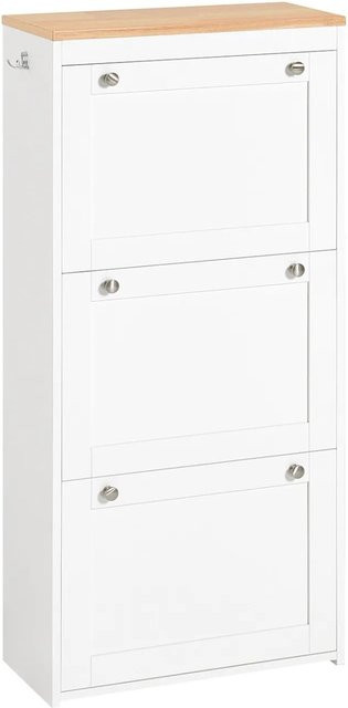 SoBuy Schuhkipper Schuhschrank mit 3 Klappen in Weiß-Natur, FSR144-WN, H: 116 cm, B: 59 cm, T: 26 cm - Bild 1