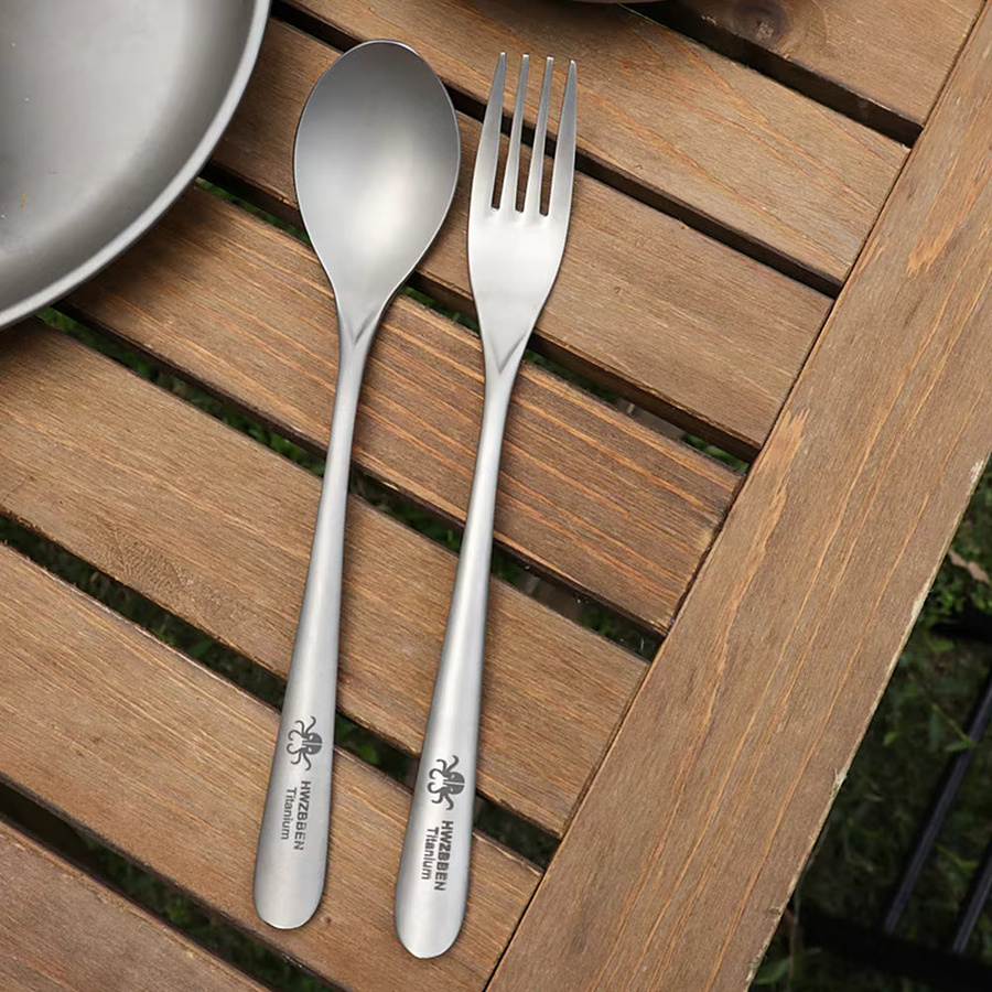LIXADA Besteckset aus Titan in Silber Matt für Camping und Outdoor, bestehend aus Löffel, Gabel und Essstäbchen - Bild 2