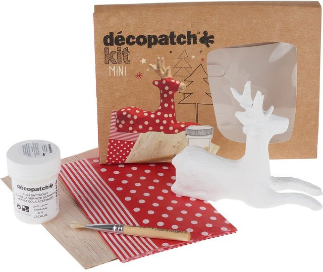Décopatch Kit Mini Rentier in Weiß, Rot und Multi aus Pappmaché und Papier - Bild 1