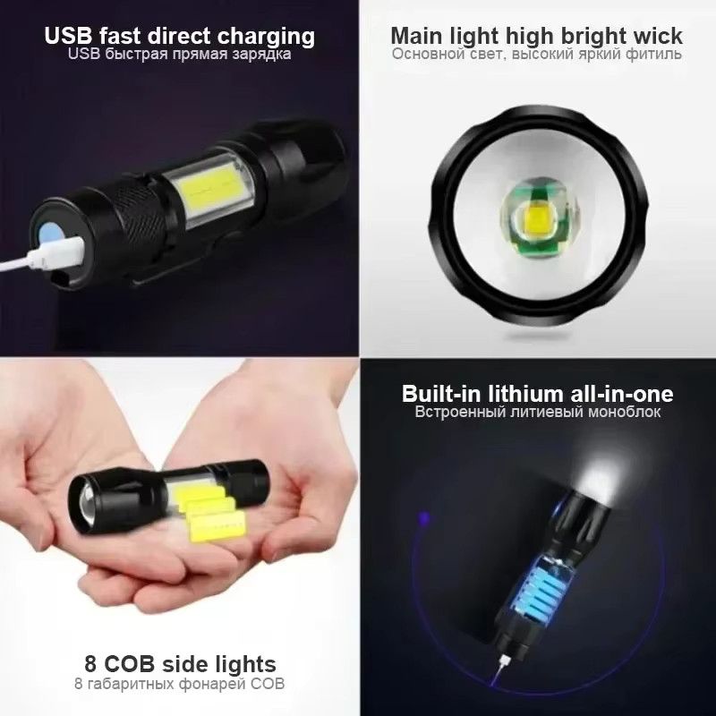 XIWANGFIRE Tragbare wiederaufladbare LED-Taschenlampe mit Stiftclip, zoombare wasserdichte Taschenlampe mit Seitenlicht für Outdoor und Camping - Bild 5