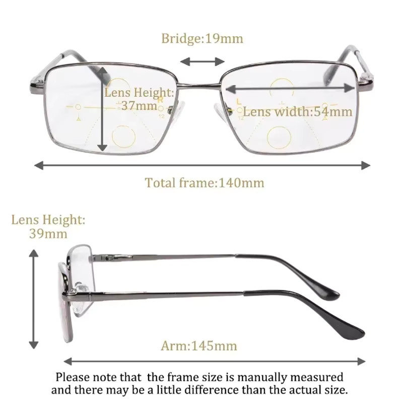 SHINU Lesebrille Multifokal, Vollrand, rechteckig, Metall, Herren - Bild 1