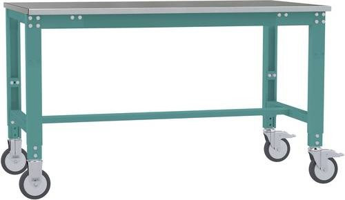 Manuflex AU7324.5021 Universal Arbeitstisch mobil mit Blechbelagplatte in Wasserblau, B/T/H: 125 x 60 x 75,2-97,2 cm - Bild 1
