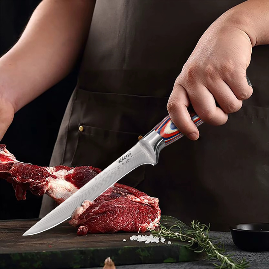 WXCOO Damaszener Allzweckmesser mit Holzgriff als Chefmesser zum Schneiden von Fleisch, Brot und Obst - Bild 1
