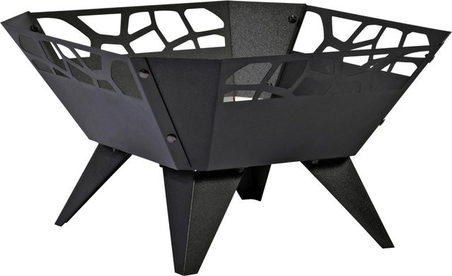Dobar Design-Feuerschale viereckig in Schwarz mit Funkenschutz für Holzfeuer - Bild 1