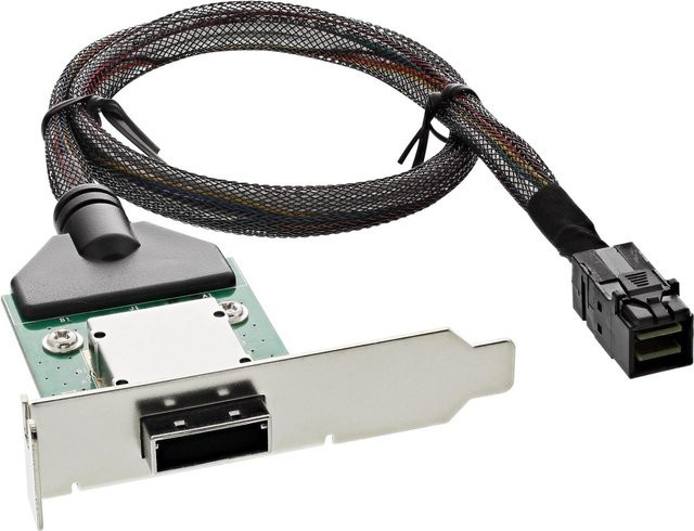 InLine SAS HD LP PCI Slotblech Mini-SAS Kabel von SFF-8088 auf SFF-8643, Länge: 0,75 m, Schwarz/Silber/Grün - Bild 1
