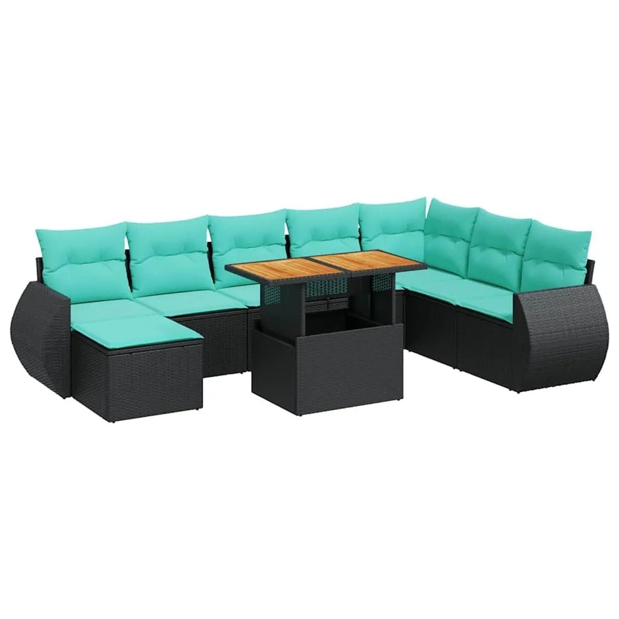vidaXL 9-teilige Garten-Sofagarnitur aus Poly-Rattan mit Kissen in Schwarz - Bild 2