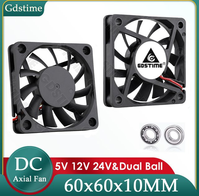 Gdstime Axial-Lüfter 6010 Dual Ball für PC-Gehäuse und CPU-Kühlung, Schwarz, B/T/H: 60 x 60 x 10 mm - Bild 1