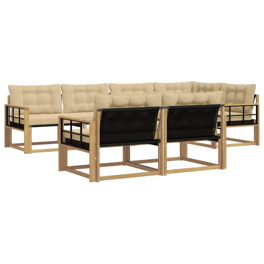 vidaXL Outdoor-Sofagarnitur in L-Form aus Akazienholz mit Textilene-Bezug und Kissen in Weiß und Beige - Bild 2