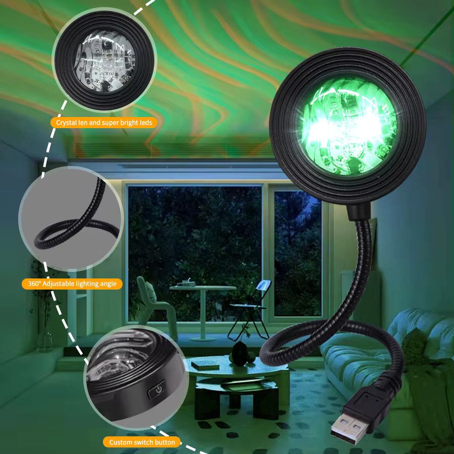 AVACOM Aurora Projektionslampe mit Wasserwellen-Effekt, USB-Anschluss, Farbwechsel und Steuerung per Touch oder Fernbedienung zur atmosphärischen Dekoration - Bild 2