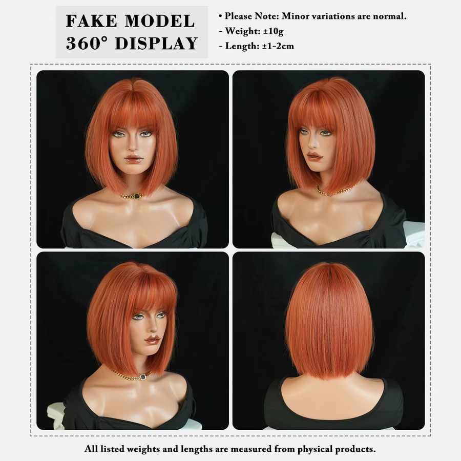 7JHH WIGS Perücke, kurz, glatt, orange, Bob-Perücke mit Pony, Damen - Bild 3