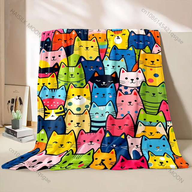 HAISILK MOON Kuschelige Decke mit süßem Katzen-Print, Mehrfarbig, Polyester - Bild 1
