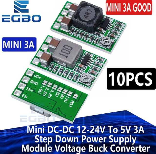 10er Set EGBO Mini DC-DC Step Down Netzteil Modul, Einstellbarer Spannung Buck Konverter 12-18V zu 5V 3A, Farbe: Grün - Bild 1