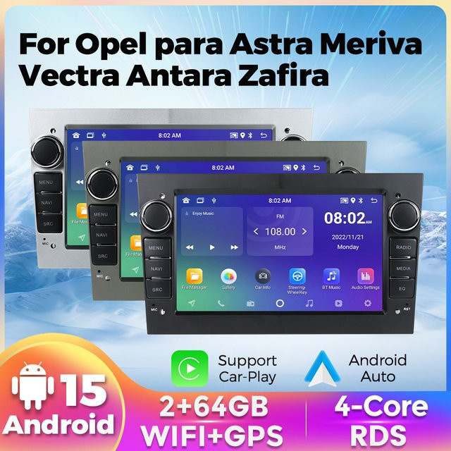 Navifly Android 15 Autoradio mit GPS für Opel Astra H J, Vectra, Zafira, Corsa C D, Vivaro und Meriva, 2 Din Stereo, Schwarz - Bild 1