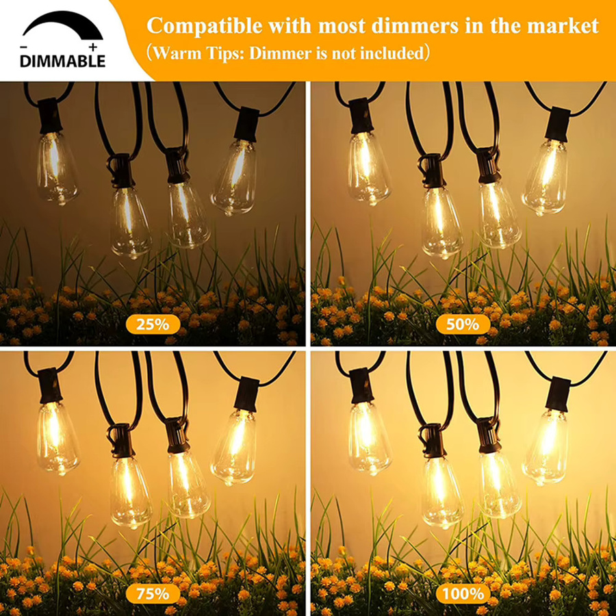 DACHAN Globus Outdoor LED Lichterkette mit warmweißen, bruchsicheren Kunststoff-Glühbirnen in Transparent, wasserdicht für Garten und Terrasse - Bild 2