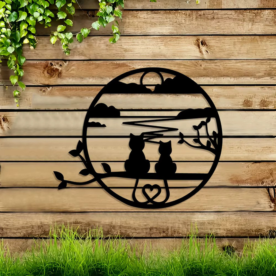 CIFBUY Metall-Wandkunst Sonnenuntergang mit zwei Katzen und Herz-Sonne in Schwarz als moderne Dekoration für Wohnzimmer, Schlafzimmer und Garten - Bild 4