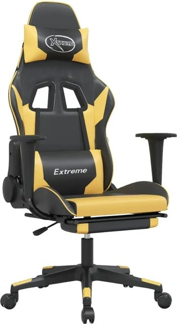 vidaXL Gaming-Stuhl Modell 3 in Schwarz und Gold mit Massagefunktion, Fußstütze und Kopfstütze aus Kunstleder - Bild 1