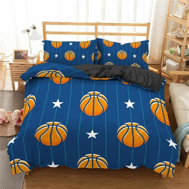 JMG Household Supplies Bettwäscheset mit Basketball und Fußball Motiv in Blau, Polyester, Breite: 133 cm - Bild 1