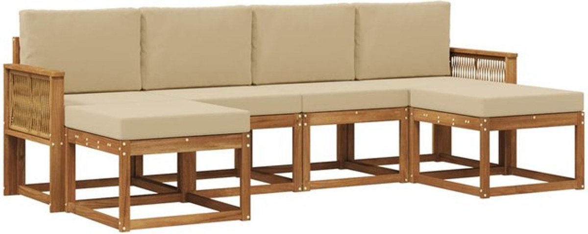 Modernes 6-teiliges Outdoor-Sofagarnitur Loungemöbel Set von vidaXL in Natur und Beige aus Polyester - Bild 1