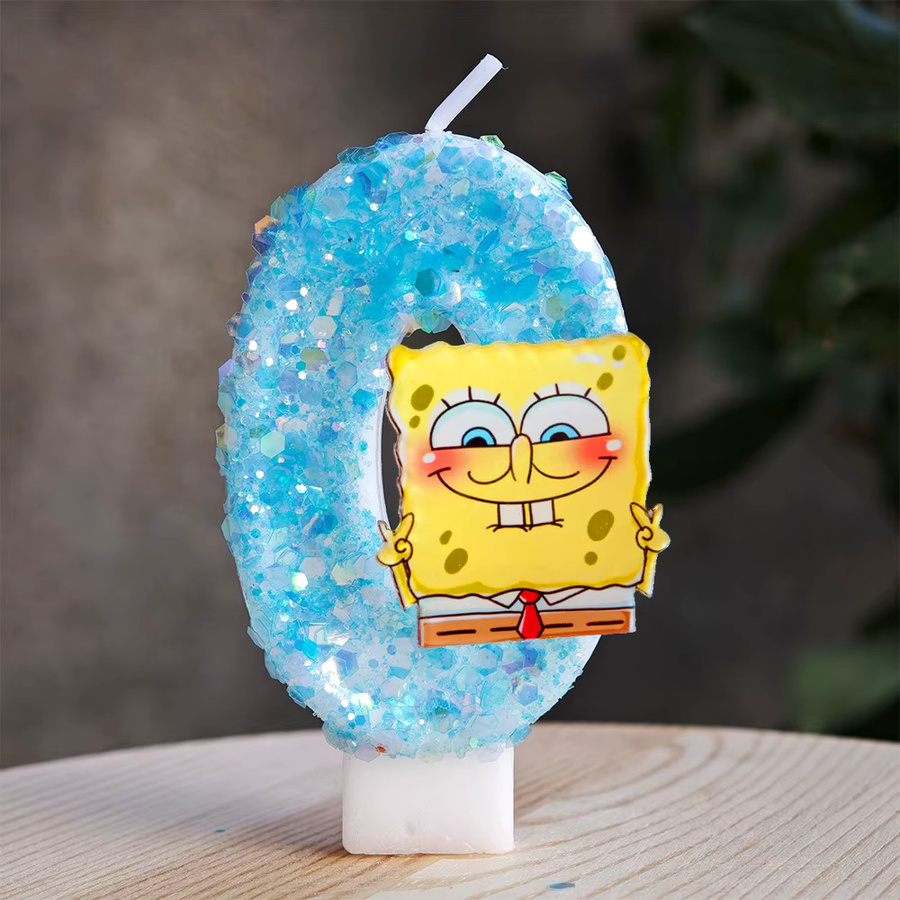 Potdemiel SpongeBob Geburtstagstorten-Dekoration Kerze für Kinderpartys, Mehrfarbig - Bild 2