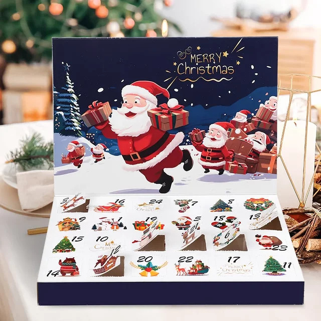 24Grids Weihnachts-Adventskalender aus Papier in Blau, DIY befüllbare Überraschungsboxen für Kinder, B/T/H: 21,0 x 30,0 x 21,0 cm - Bild 1