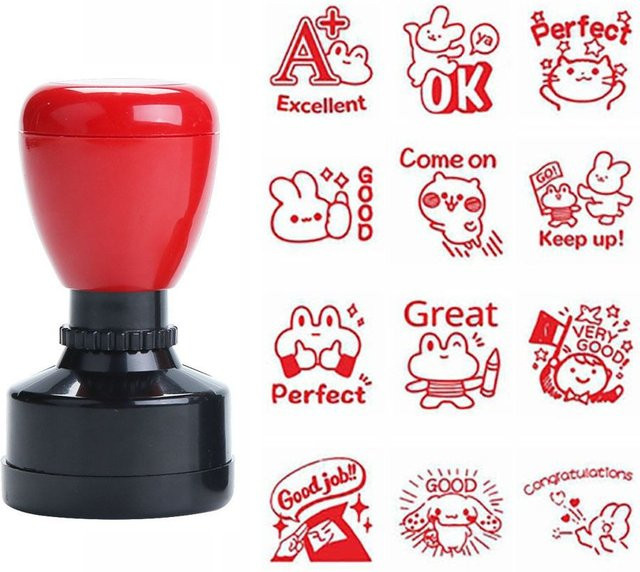 Tragbarer Motivationsstempel für Lehrer mit Emoticons zur Belohnung und Auszeichnung für Kinder, Farbe: Rot - Bild 1