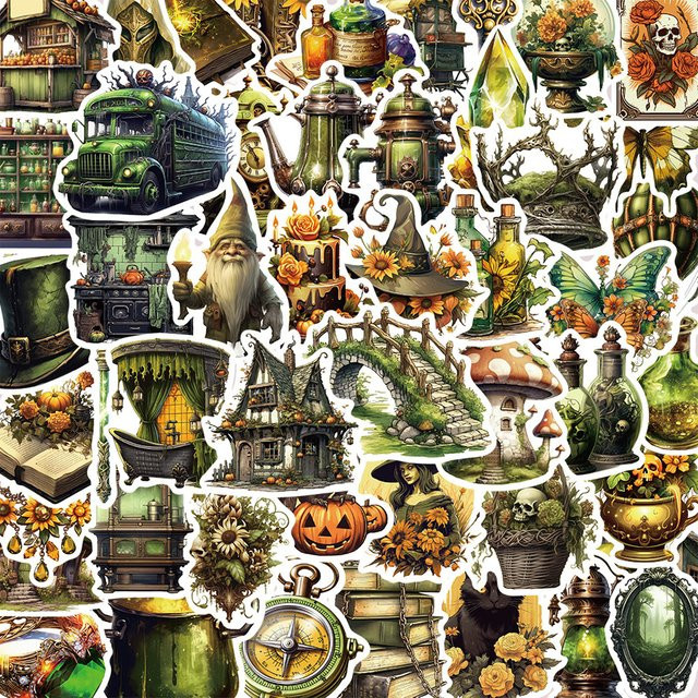 Rspctou Retro Goth Dschungel Magie Hexe Cartoon Aufkleber, Multicolor, 10-teiliges Set - Bild 1